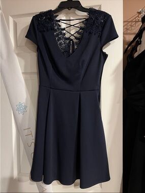 B Darlin Navy Lace-Up V-Neck Fit & Flare Mini Dress